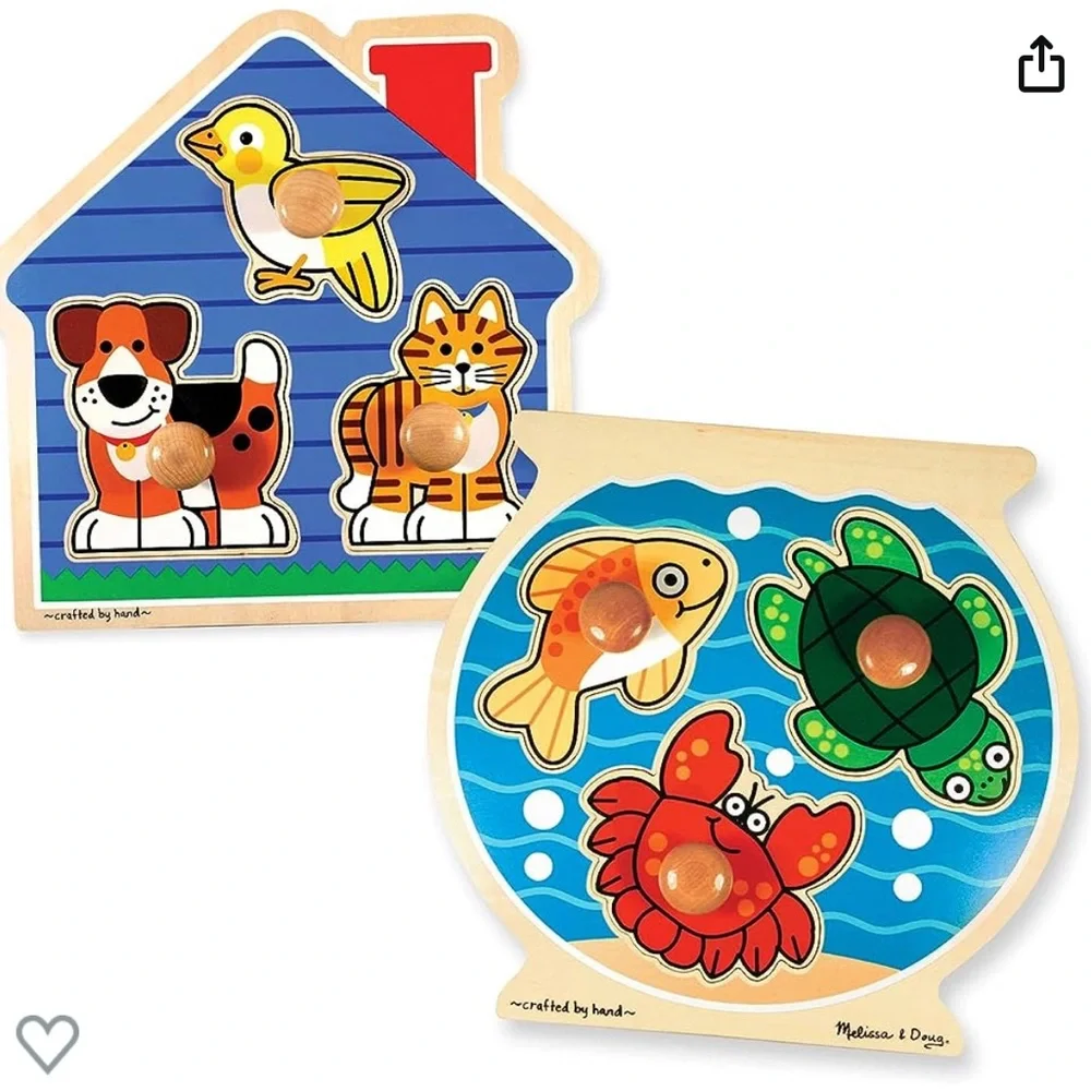 Melissa & Doug Jumbo Knob Wooden Puzzles Set - Fish & Pets